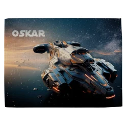 Platzdeckchen aus Stoff mit Raumschiff-Motiv und Name personalisiert für Jungen und Gamer