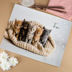 Platzdeckchen mit Katzenbabys und Name personalisiert für Kinder zur Einschulung, Kita & Geburtstag