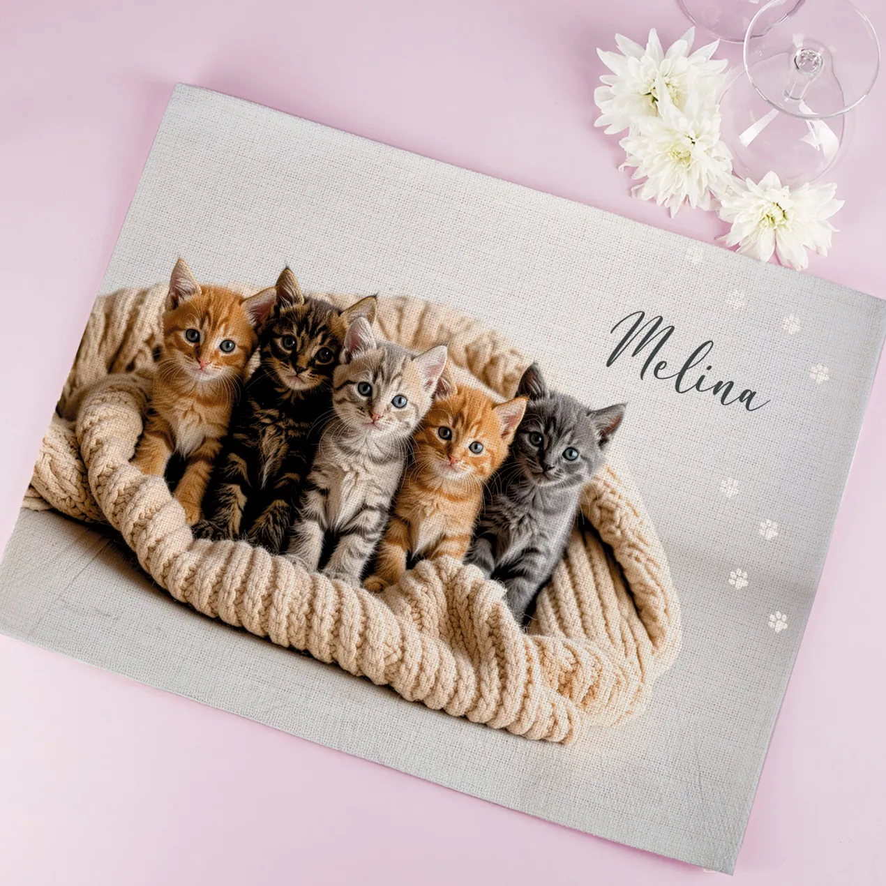 Platzdeckchen mit Katzenbabys und Name personalisiert für Kinder zur Einschulung, Kita & Geburtstag