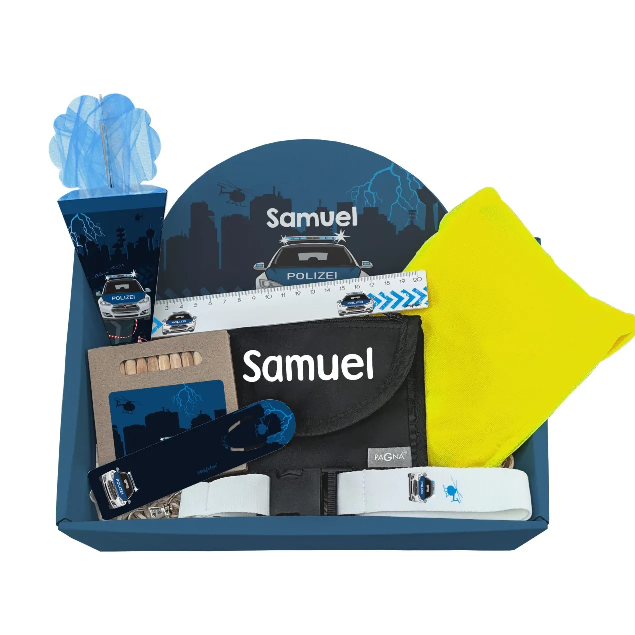 Polizei Geschenkset zur Einschulung personalisiert mit Name | 8-teilig