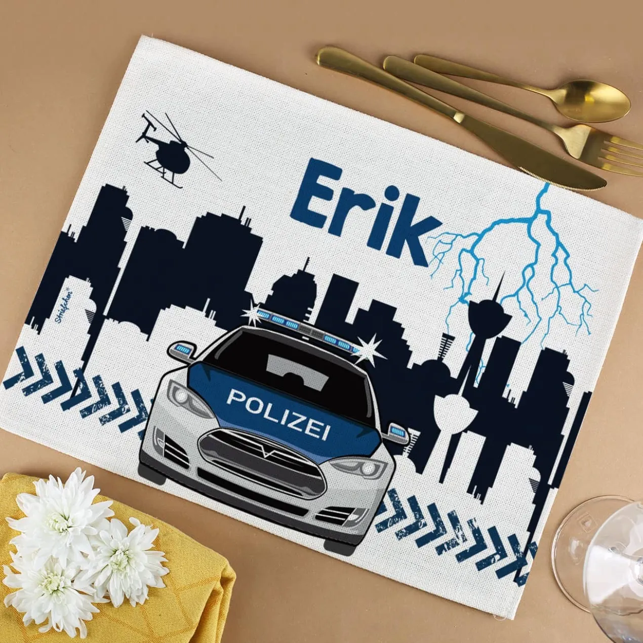 Polizei-Platzdeckchen mit Ihrem Wunschnamen