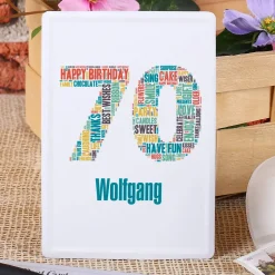 Postkarte aus Blech mit Name zum 70. Geburtstag