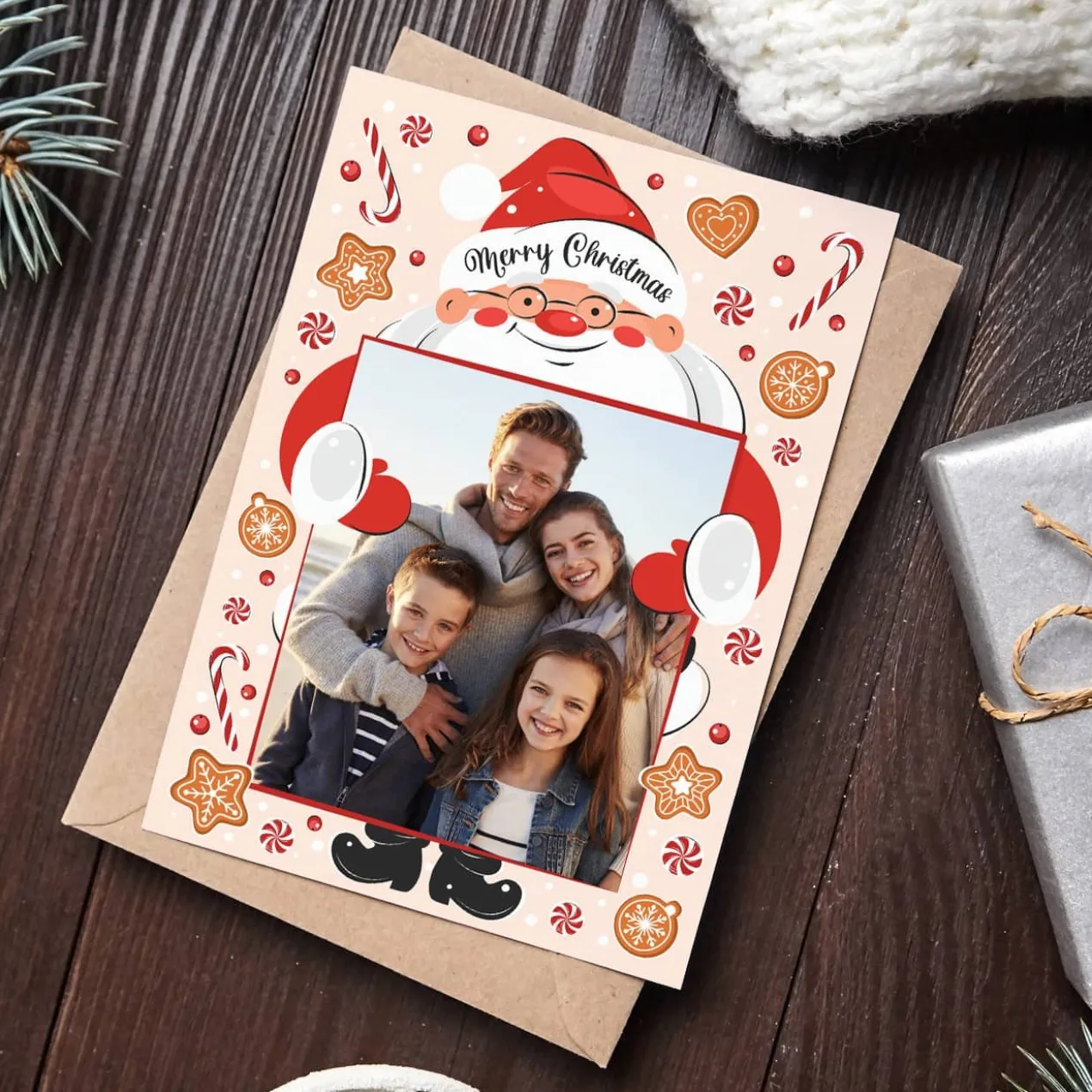 Postkarte mit Weihnachtsmann und Ihrem Foto