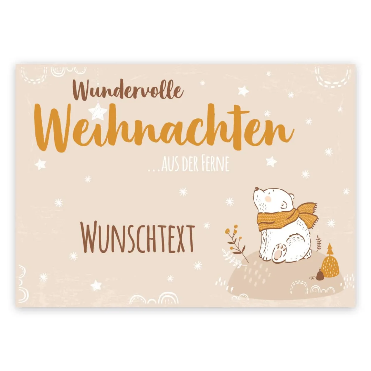 Postkarte - wundervolle Weihnachten aus der Ferne - mit niedlichem Eisbär und Ihrem Wunschtext