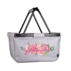 Praktischer Einkaufskorb mit Blumenbouquet und individuellem Aufdruck