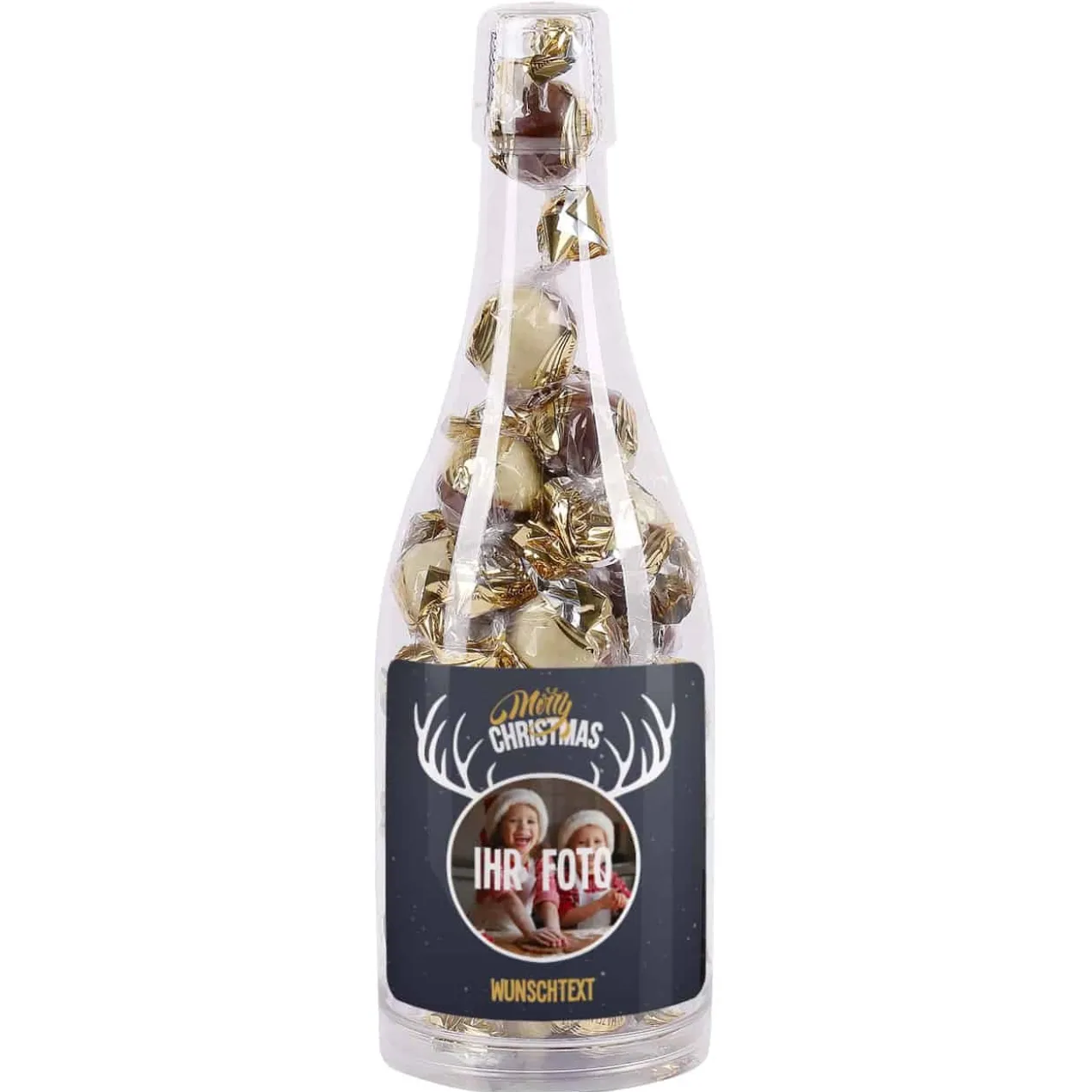 Pralinenflasche mit Fotoaufdruck im Rentier-Design