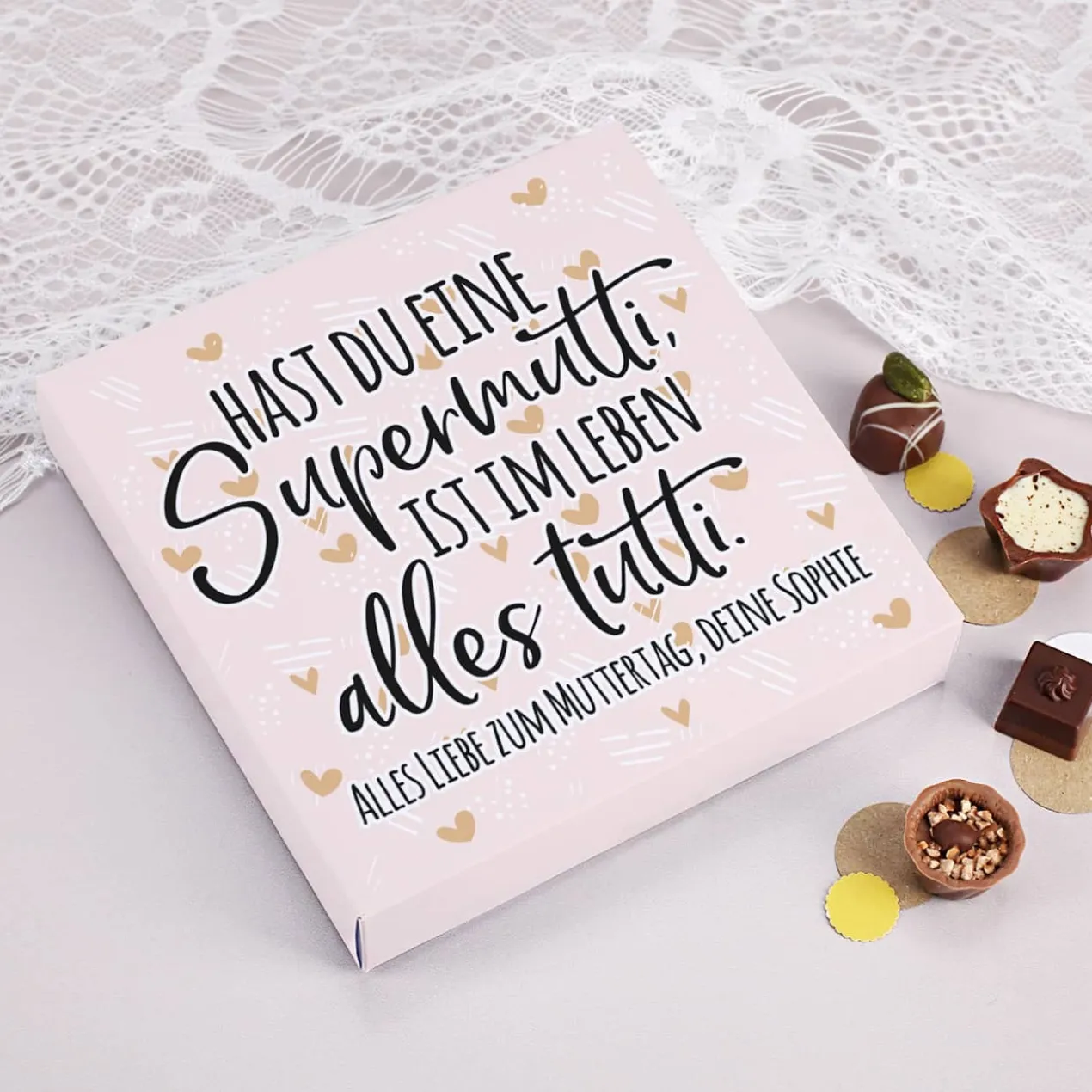 Pralinen für die Supermutti mit Ihrem Wunschtext