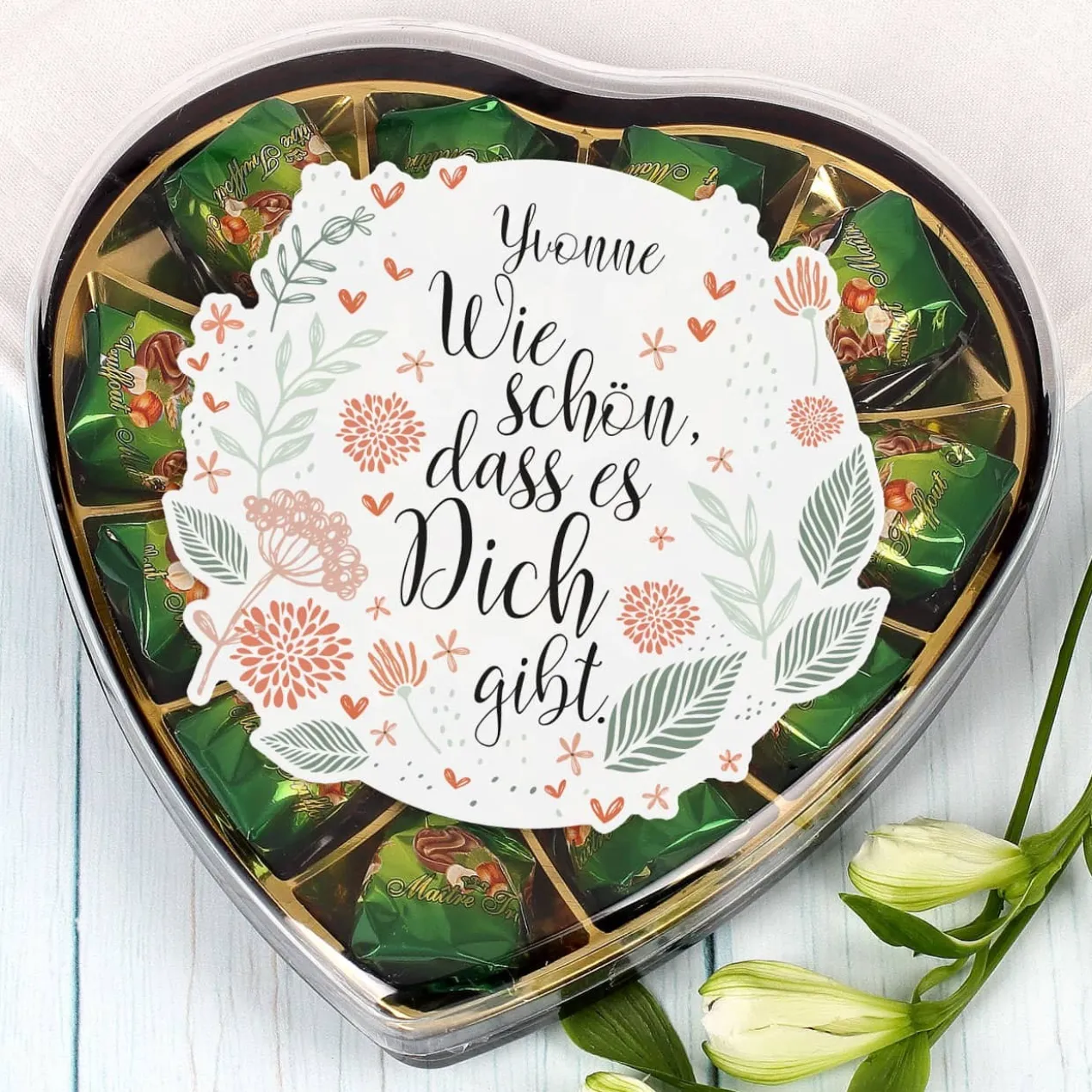 Pralinenherz - Wie schön, dass es Dich gibt - mit Name