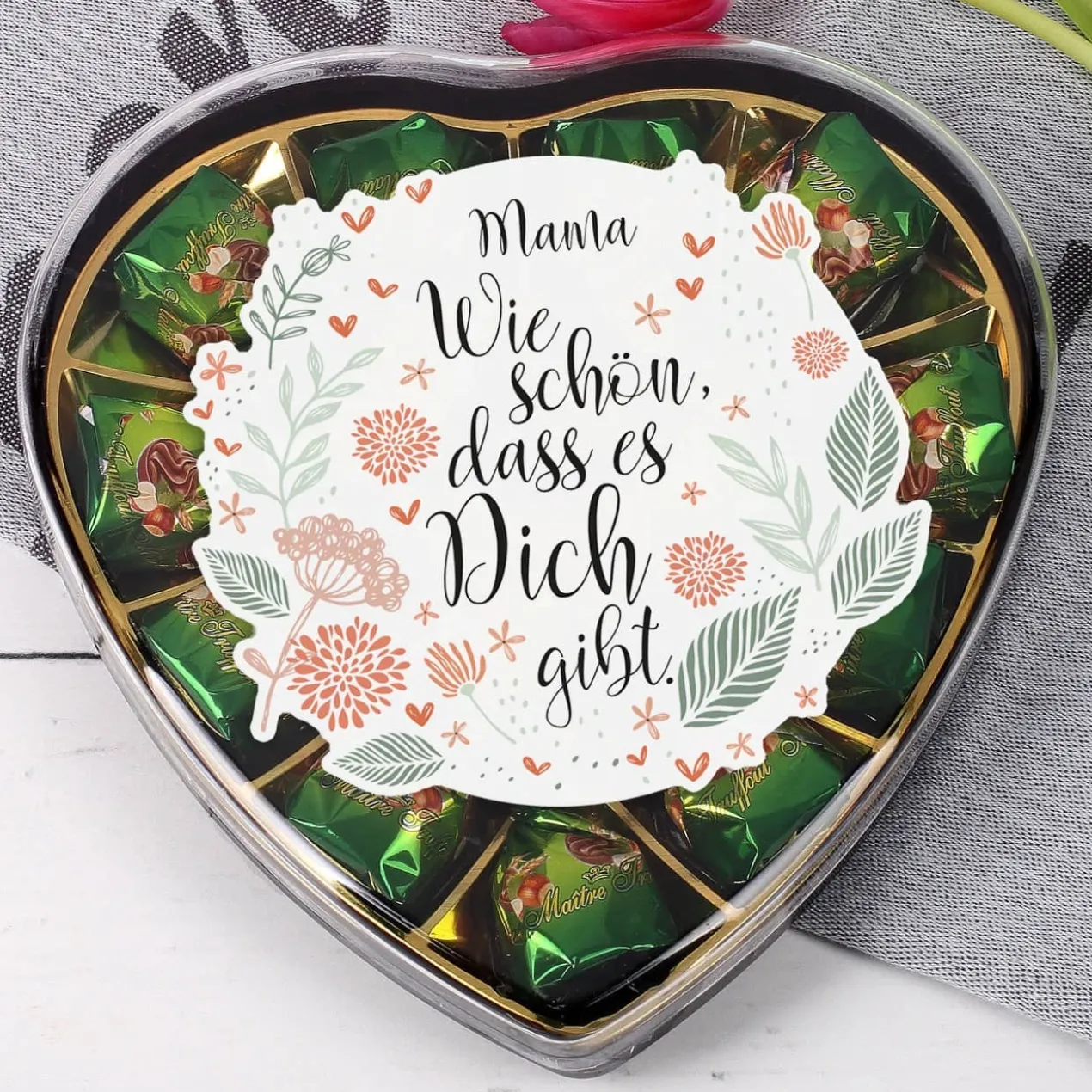 Pralinenherz - Wie schön, dass es Dich gibt - mit Name