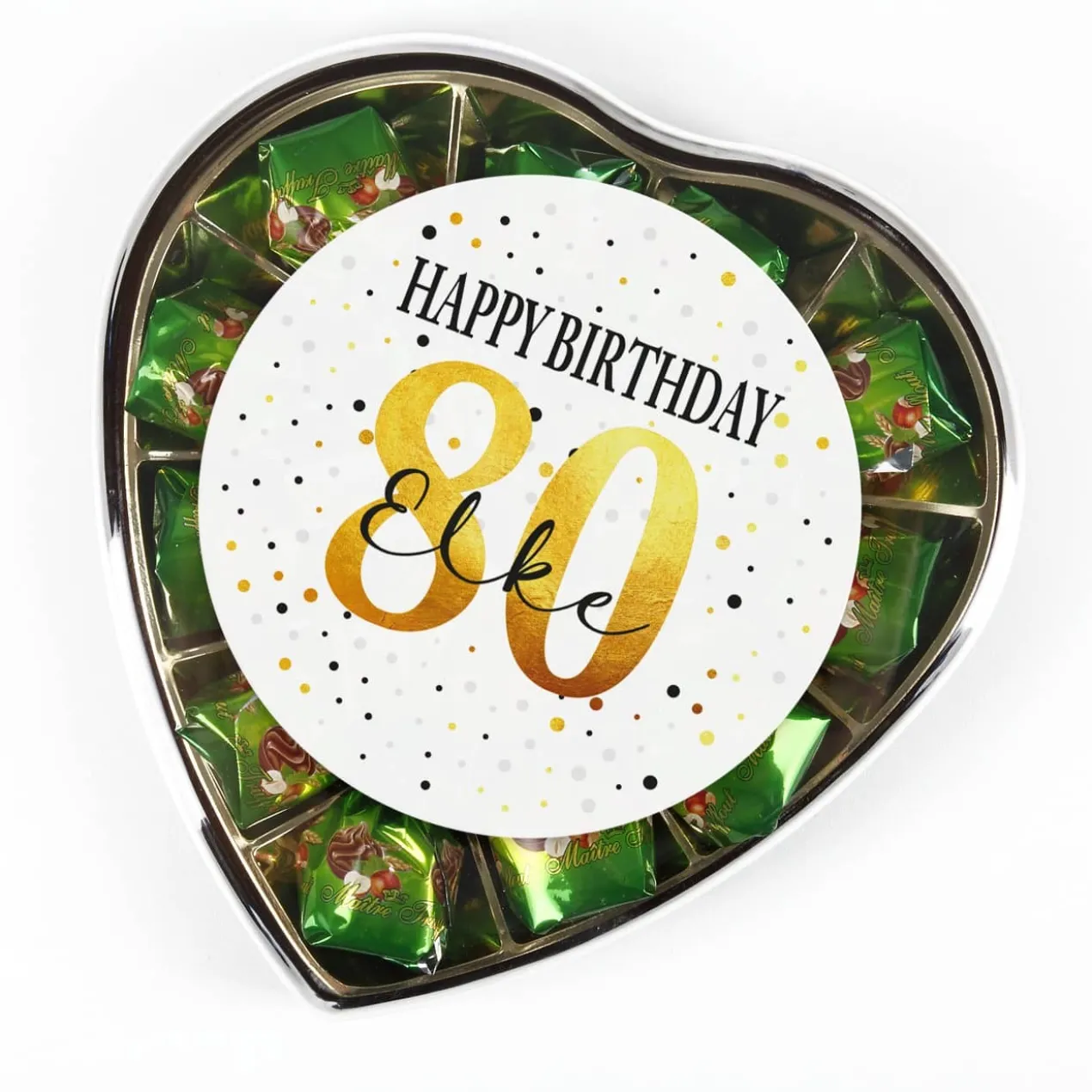 Pralinenherz zum Geburtstag mit Alter und Name