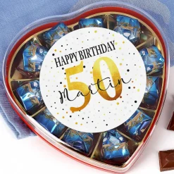 Pralinenherz zum Geburtstag mit Alter und Name