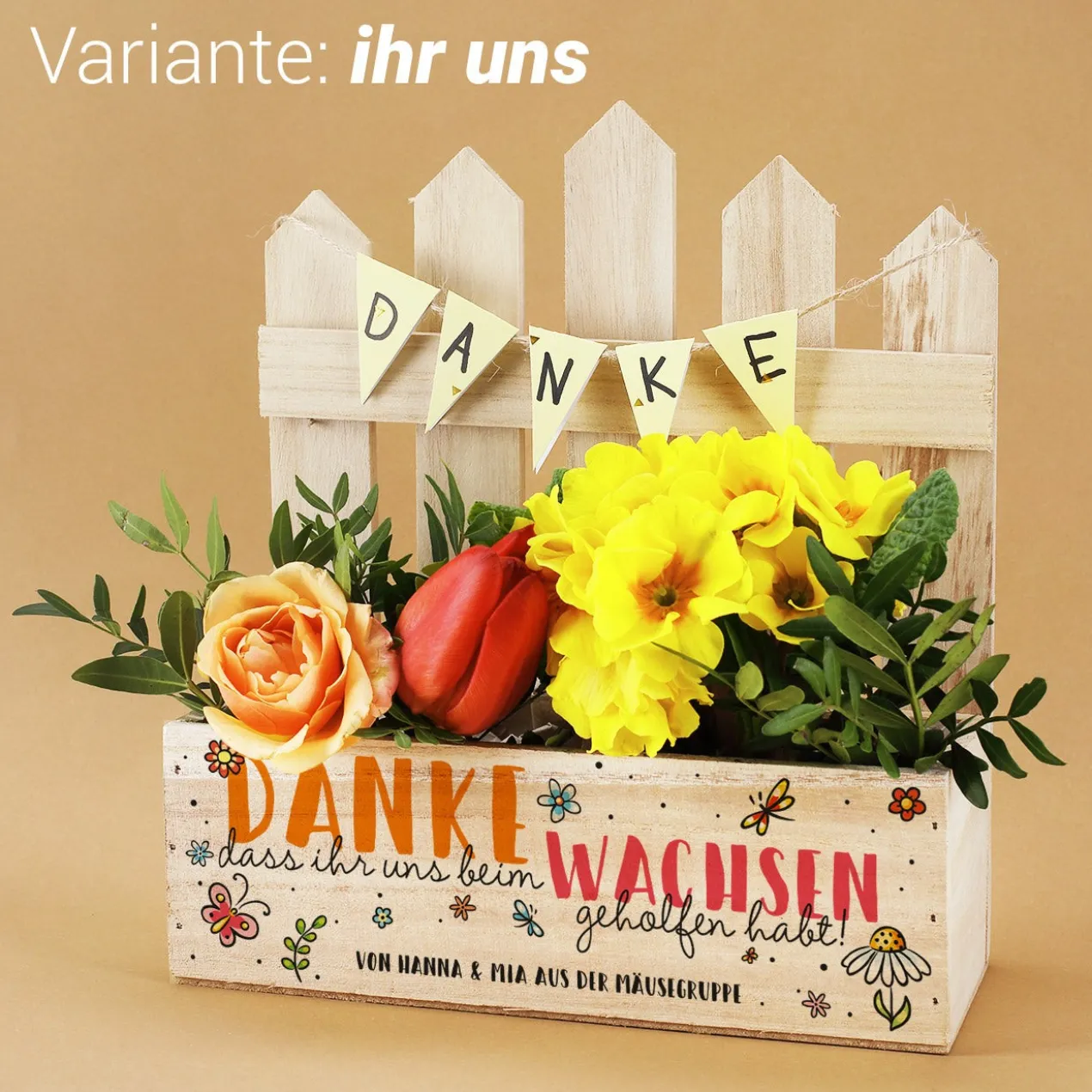 Präsentkorb mit Zaun als Dankeschön für Erzieherinnen & Lehrer | Holz Geschenkkorb