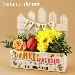 Präsentkorb mit Zaun als Dankeschön für Erzieherinnen & Lehrer | Holz Geschenkkorb