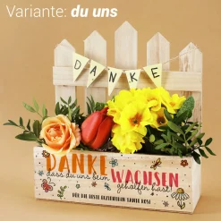 Präsentkorb mit Zaun als Dankeschön für Erzieherinnen & Lehrer | Holz Geschenkkorb