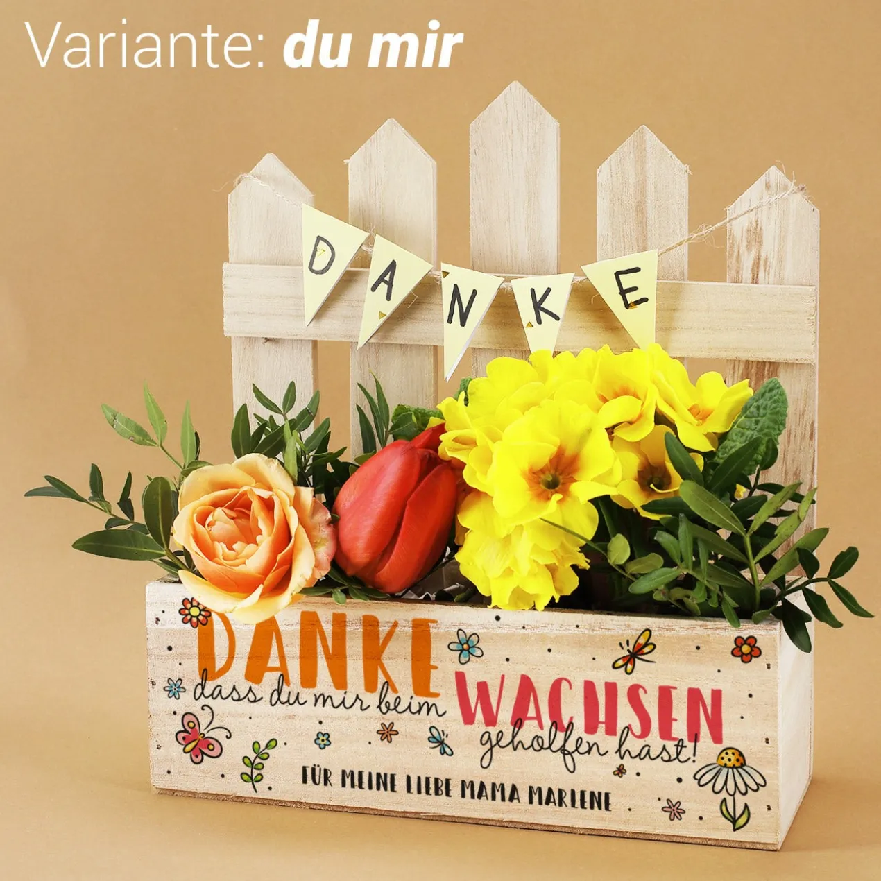 Präsentkorb mit Zaun als Dankeschön für Erzieherinnen & Lehrer | Holz Geschenkkorb