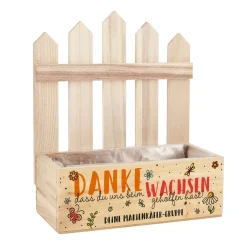 Präsentkorb mit Zaun als Dankeschön für Erzieherinnen & Lehrer | Holz Geschenkkorb