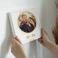 Quadratische Fotoleinwand mit goldenem Motiv zur Hochzeit