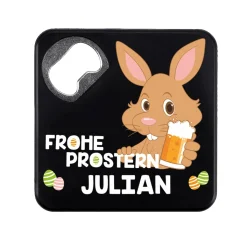 Quadratischer Flaschenöffner - Frohe Prostern - mit Namensaufdruck