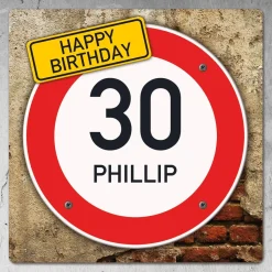 Quadratisches PVC-Banner zum Geburtstag mit Verkehrszeichenmotiv