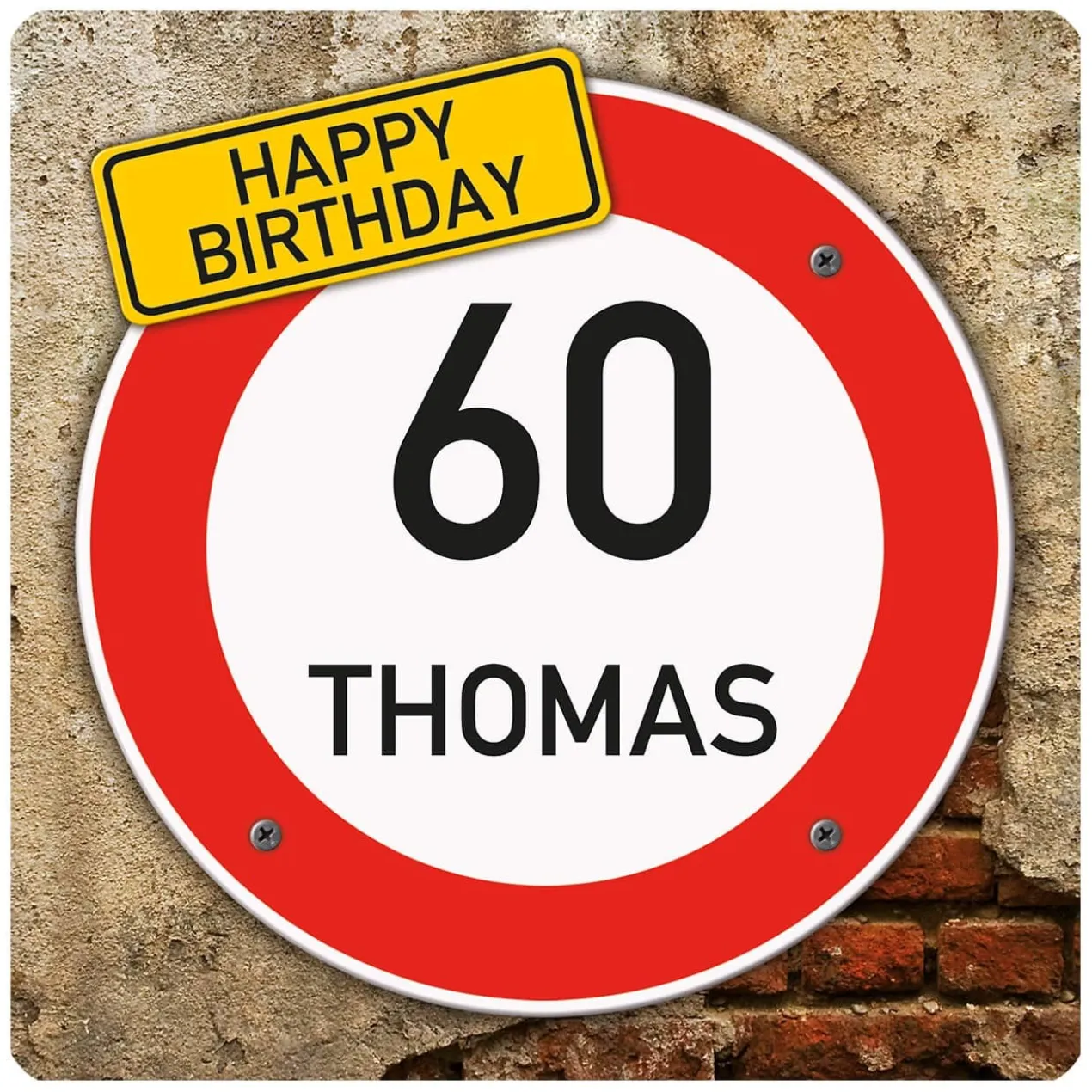 Quadratisches PVC-Banner zum Geburtstag mit Verkehrszeichenmotiv