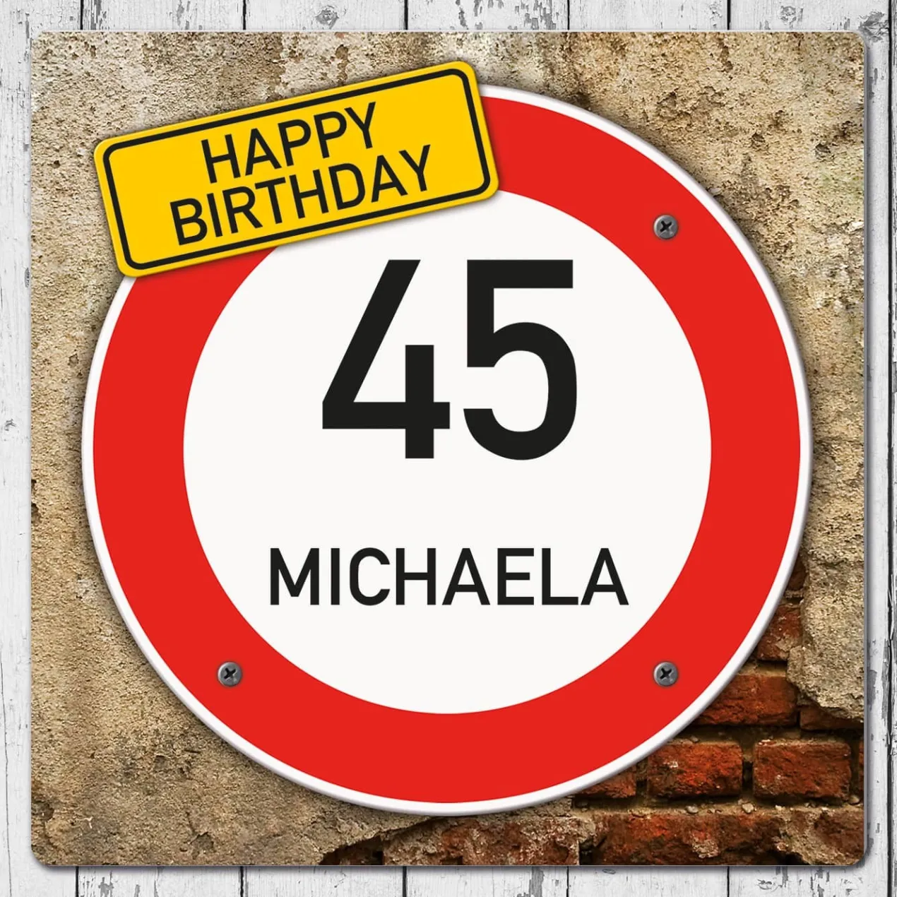 Quadratisches PVC-Banner zum Geburtstag mit Verkehrszeichenmotiv