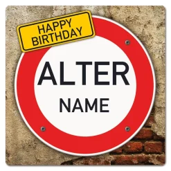 Quadratisches PVC-Banner zum Geburtstag mit Verkehrszeichenmotiv