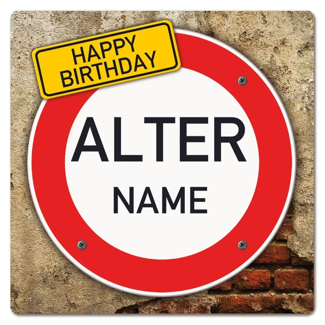 Quadratisches PVC-Banner zum Geburtstag mit Verkehrszeichenmotiv