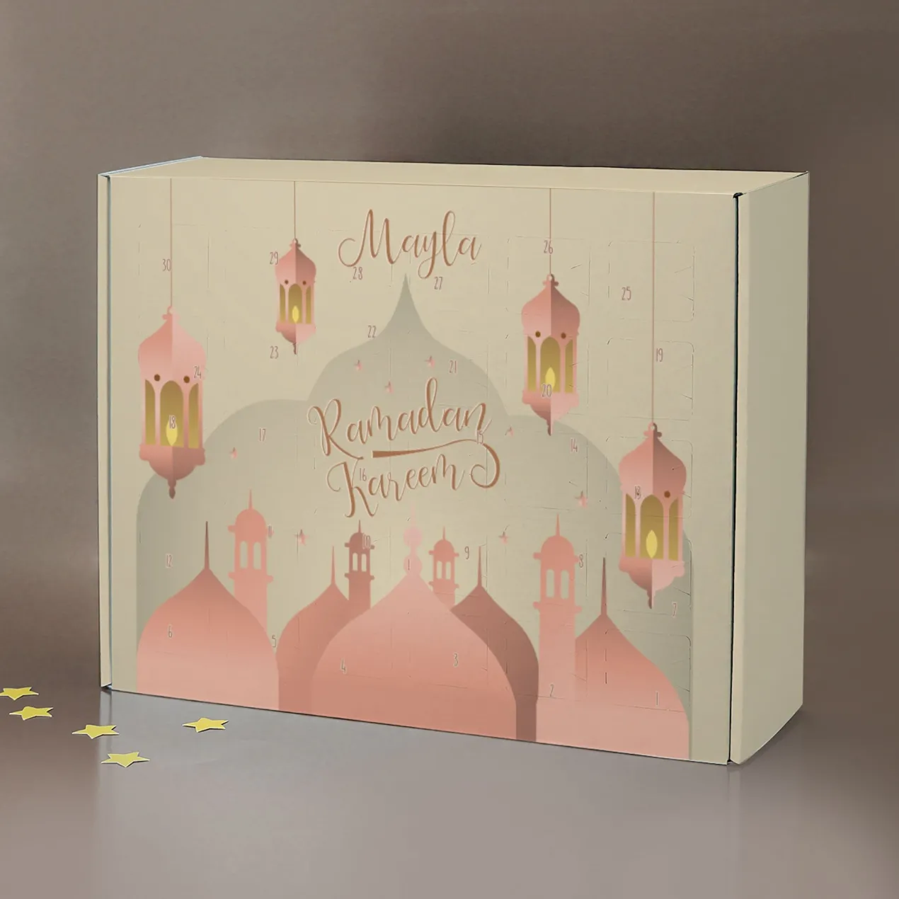 Ramadan Kalender für Mädchen mit Name zum selbst Befüllen | Türme und Laternen