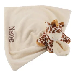 Rasselnde Giraffe mit bestickter Kuscheldecke