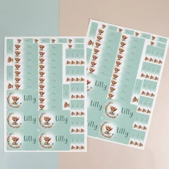 Rehkitz - Schulaufkleber mit Blumen und Name (100 Stück)