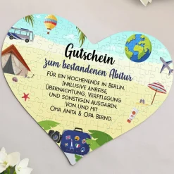 Reisegutschein in Puzzleform mit Ihrem Text gestaltet, 114 Teile