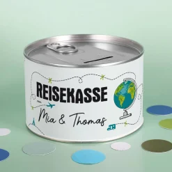 Reisekasse - Spardose zum Aufreißen mit Namensaufdruck