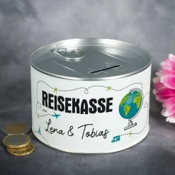 Reisekasse - Spardose zum Aufreißen mit Namensaufdruck