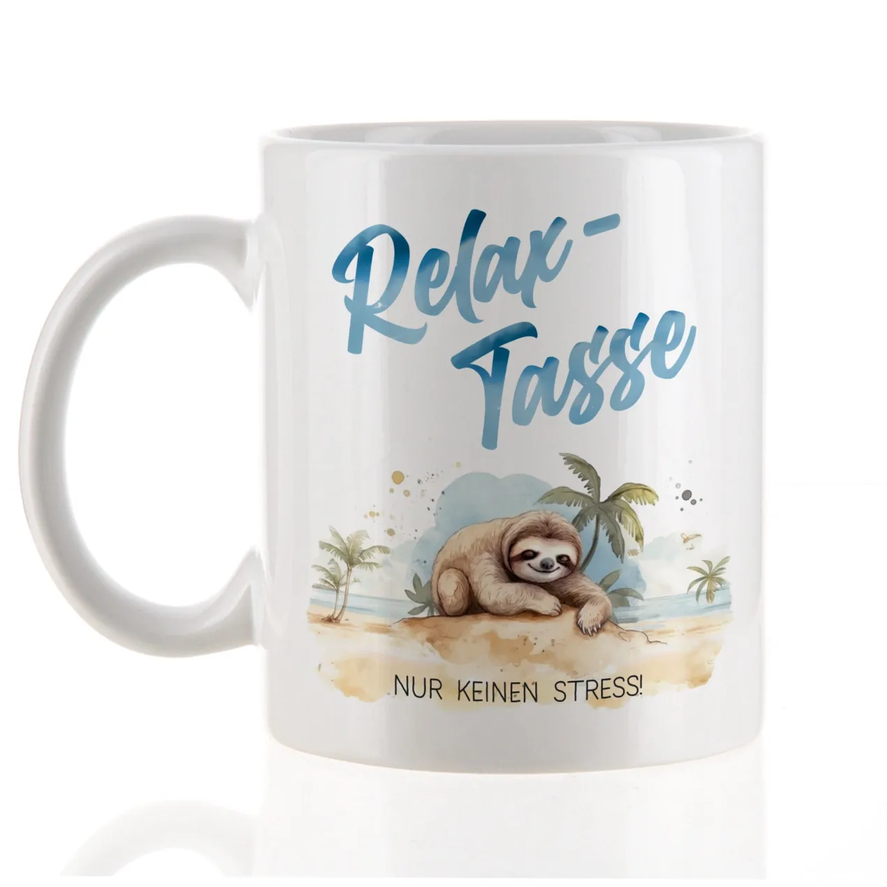 Relax-Tasse mit Faultier-Motiv und Spruch 'Nur keinen Stress!' | Geschenk für ABI & Schulabschluss