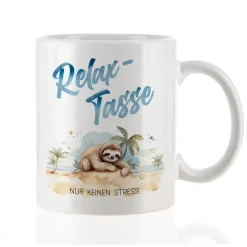 Relax-Tasse mit Faultier-Motiv und Spruch 'Nur keinen Stress!' | Geschenk für ABI & Schulabschluss