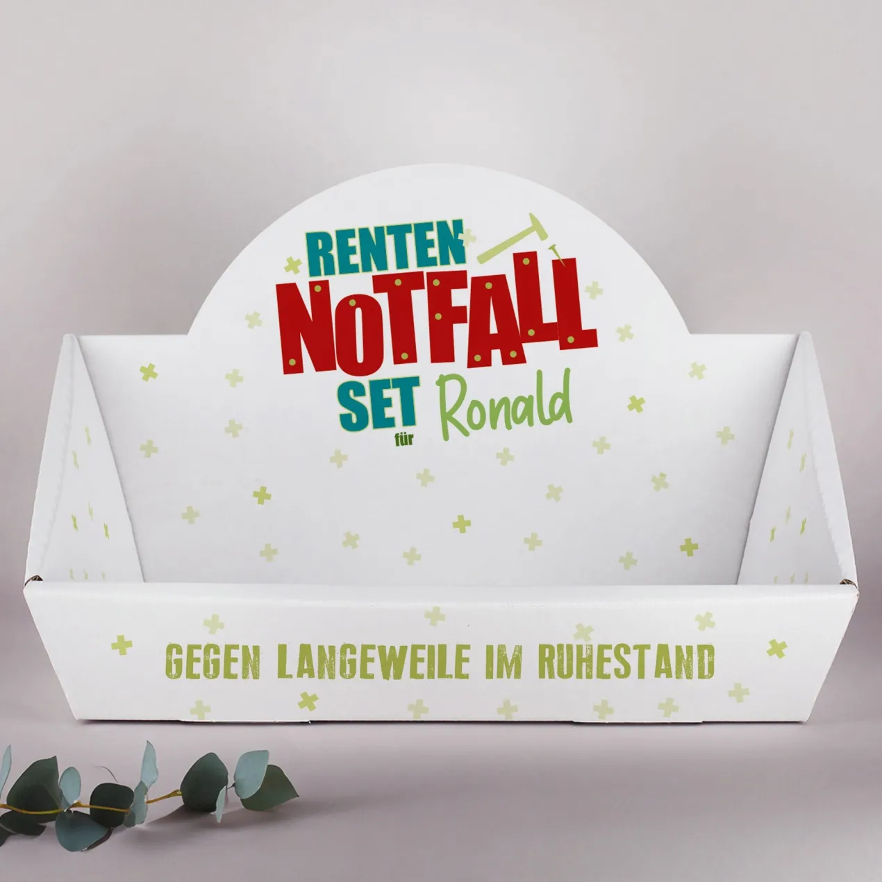 Renten Notfall Set mit Name personalisiert | Geschenkkorb zur Rente & Ruhestand für Männer & Frauen
