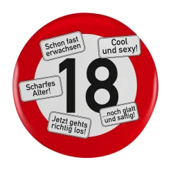 Riesen Button Verkehrsschild 18 bis 100
