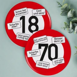Riesen Button Verkehrsschild 18 bis 100
