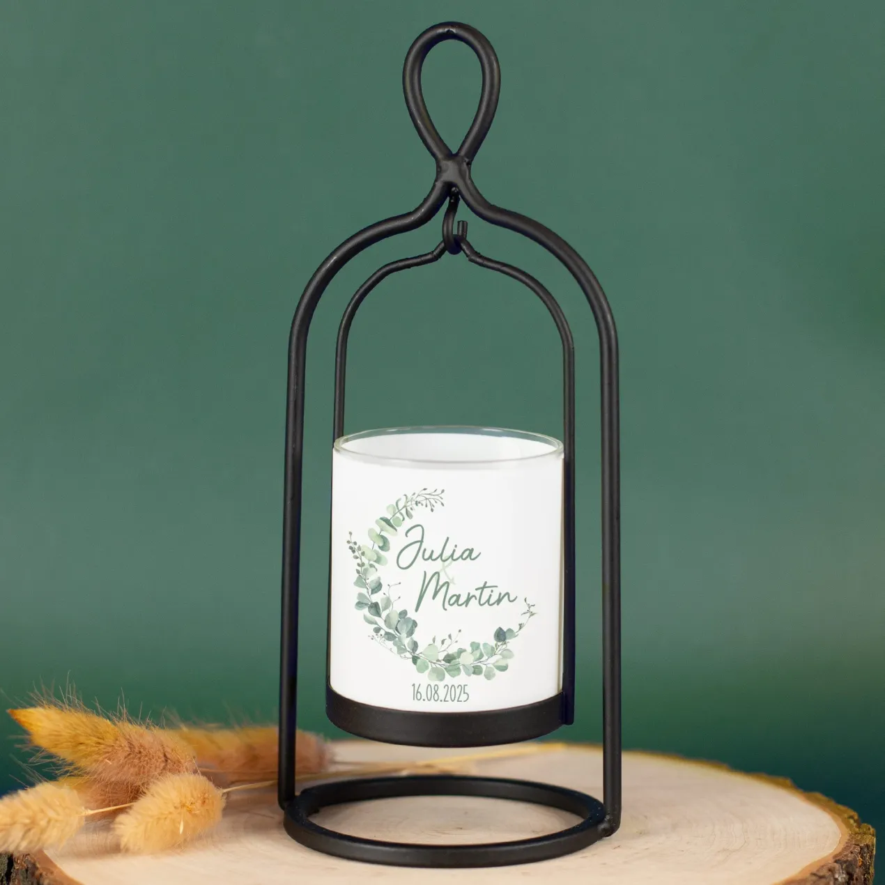 Ritzenhoff Windlicht zur Hochzeit personalisiert mit Namen & Datum | Eukalyptus