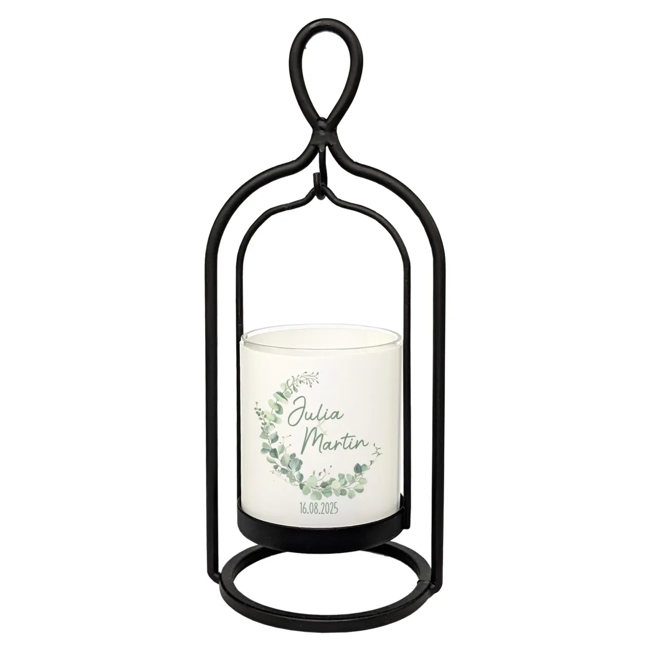 Ritzenhoff Windlicht zur Hochzeit personalisiert mit Namen & Datum | Eukalyptus