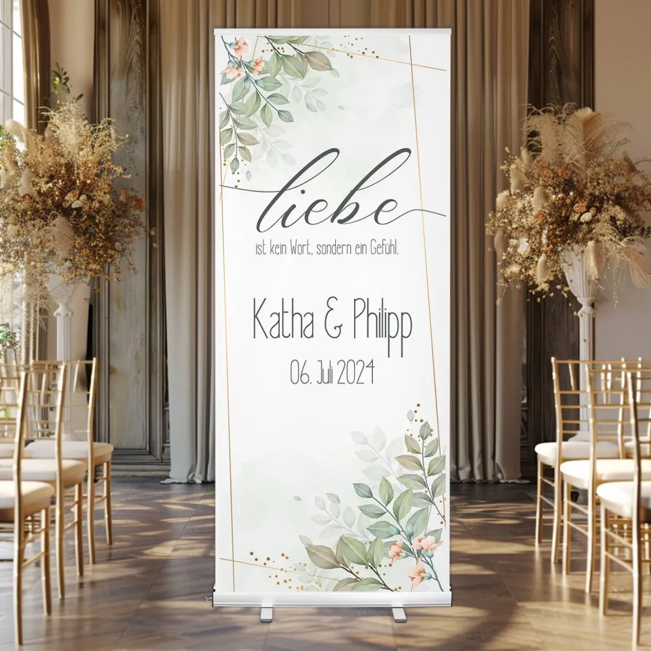 Roll-Up Banner - Liebe ist kein Wort - als WIllkommensschild zur Hochzeit