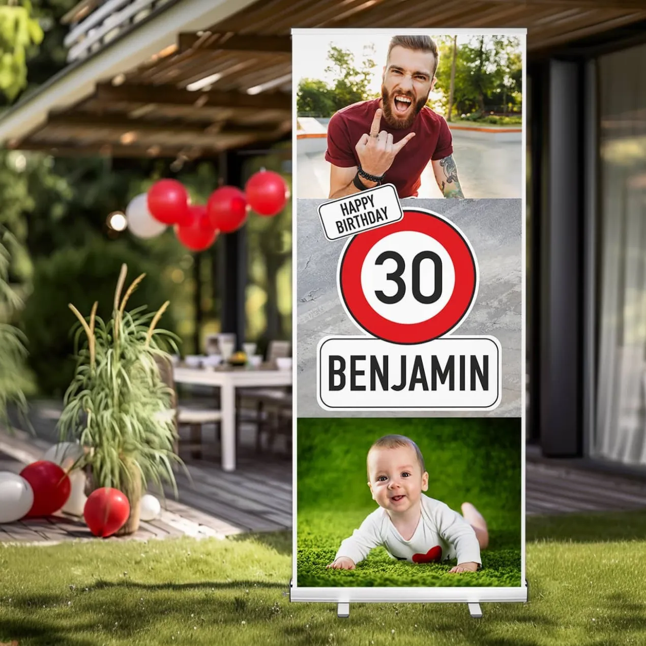 Roll-Up Banner - Verkehrszeichen - mit Fotos bedruckt