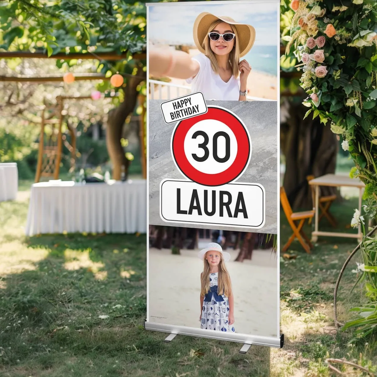 Roll-Up Banner - Verkehrszeichen - mit Fotos bedruckt
