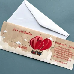 Romantischer Gutschein zum Valentinstag, Hochzeitstag und mehr - Ziehkarte mit Ihrem Text & Herzen