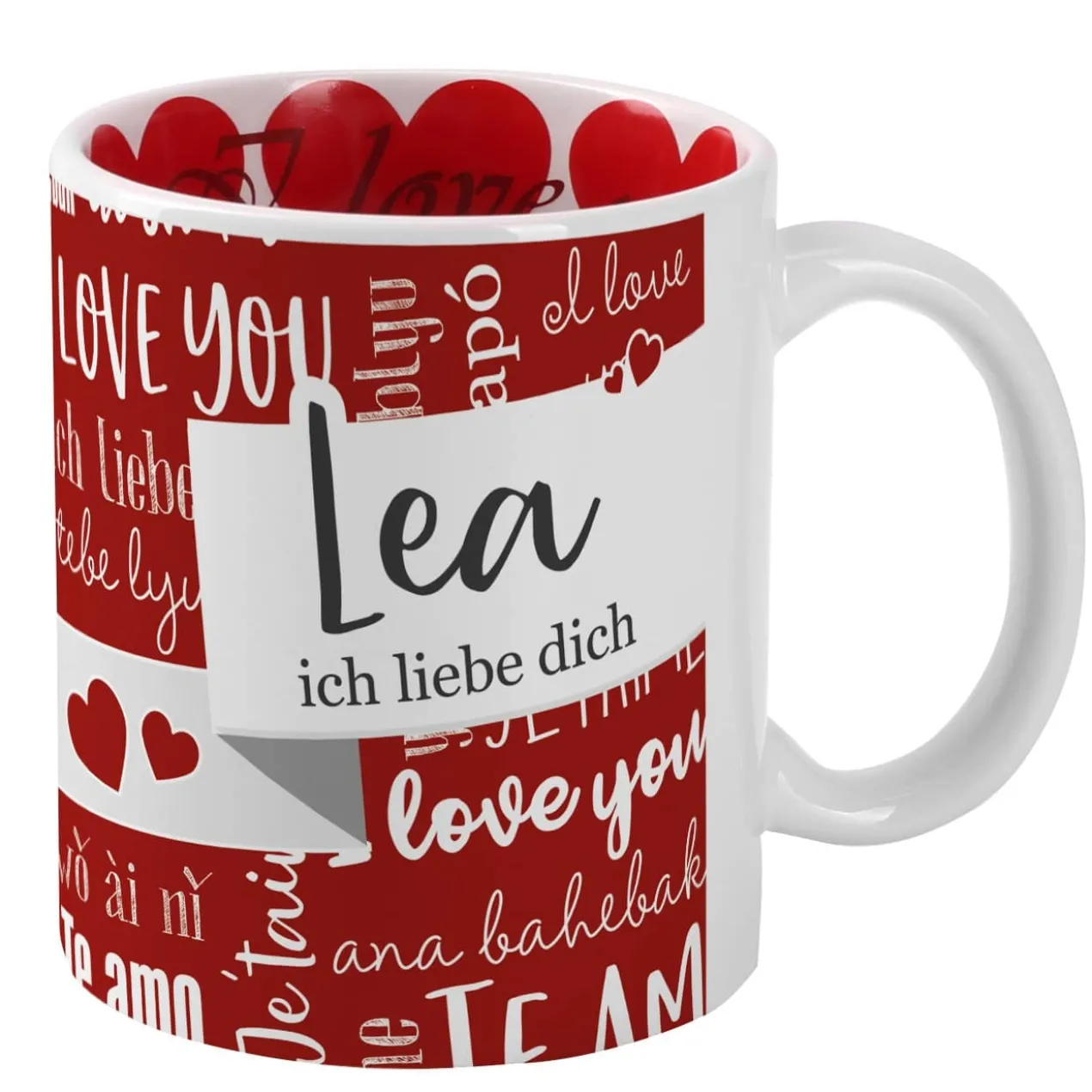 Romantische Tasse zum Valentinstag in verschiedenen Sprachen