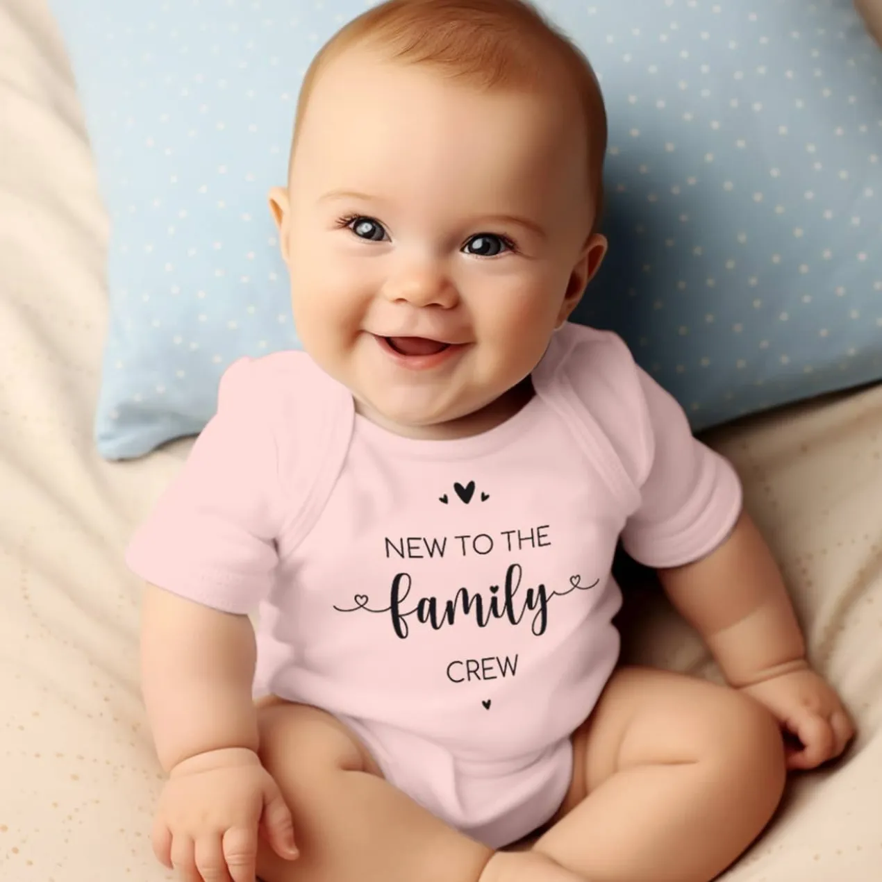 Rosa Babybody -New to the Crew- persönlich bedruckt