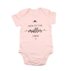 Rosa Babybody -New to the Crew- persönlich bedruckt