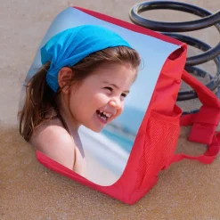 Roter Kindergartenrucksack mit Foto selbst gestalten