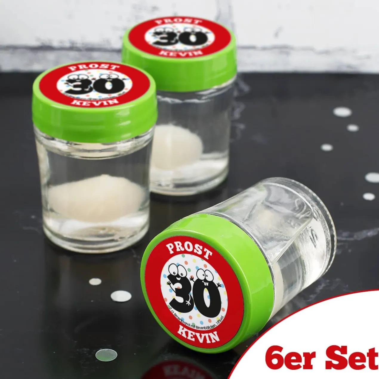 6r Set Schnaps zum 30. Geburtstag mit Name und Text