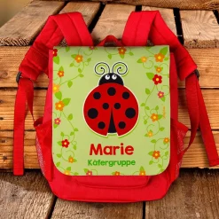 Rucksack für Kinder mit Marienkäfer, bunten Blüten, Name und Wunschtext